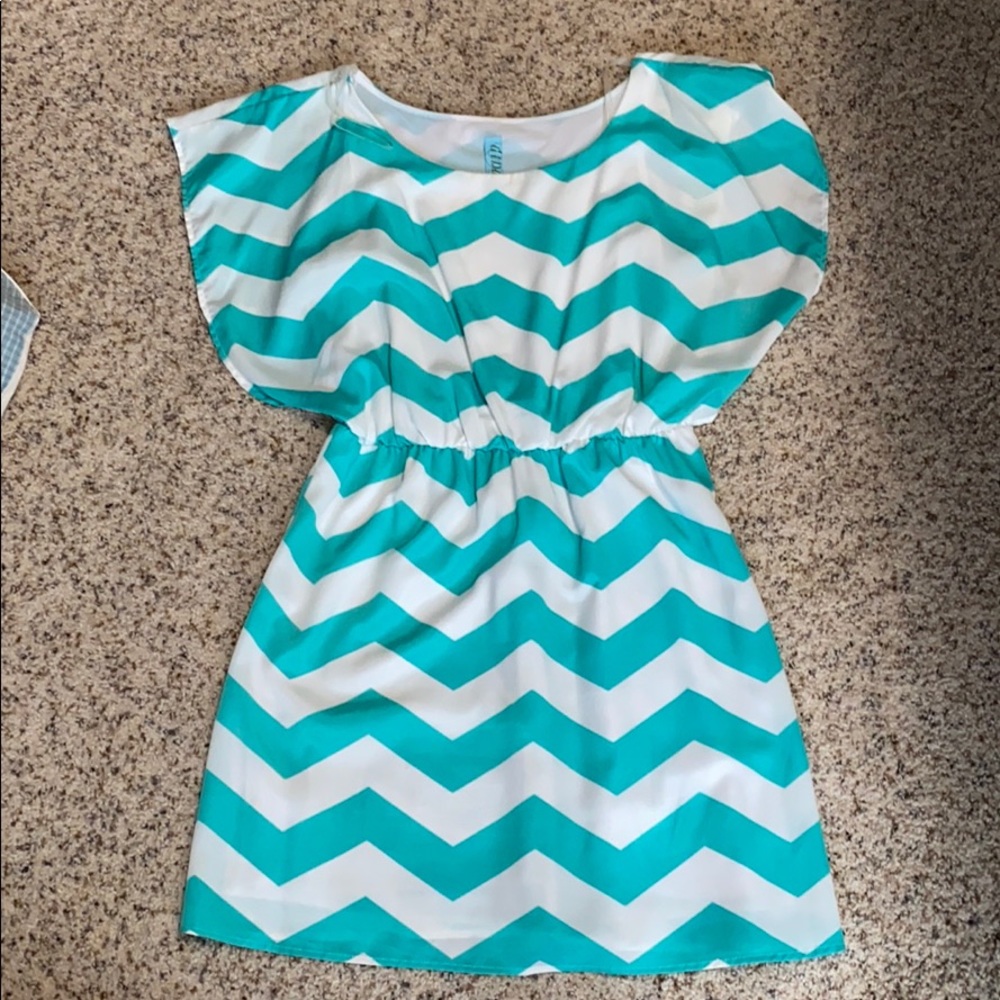 Chevron White and Green Dress